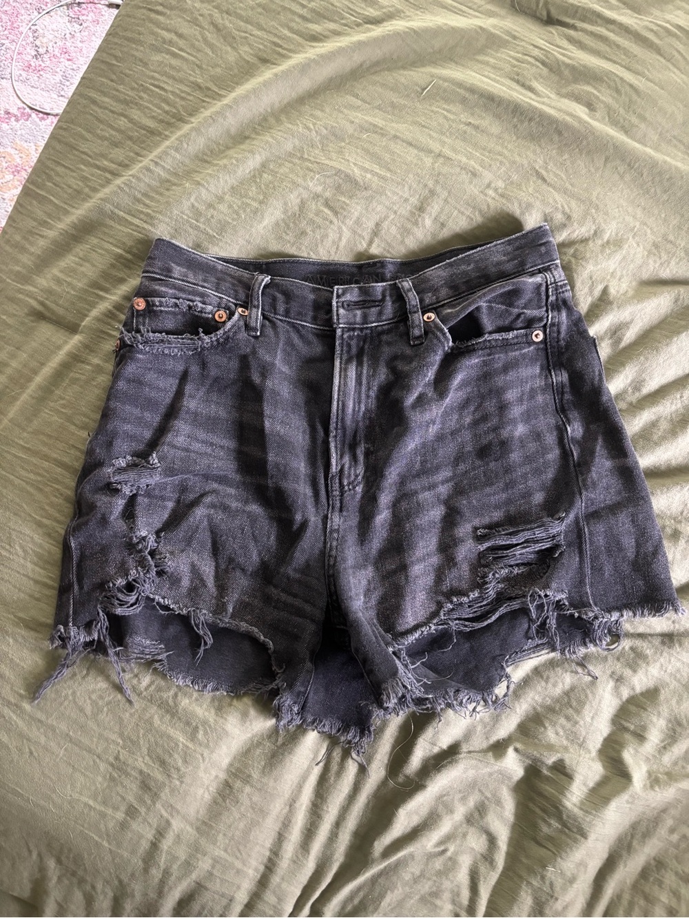 American Eagle High-Rise Black Distressed Denim Cutoff Shorts